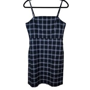 Vintage Y2K Spaghetti Strap Mini Slip Dress in Black and White Plaid, Size XL